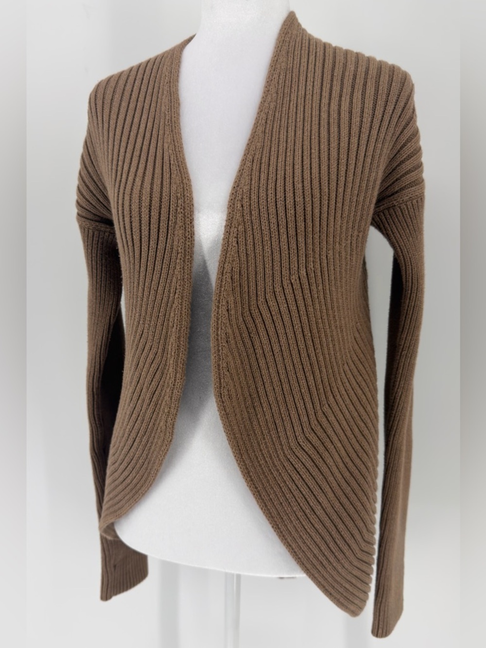 W by Worth Light Brown Ribbed Open-Front Cardigan Size Best for Small